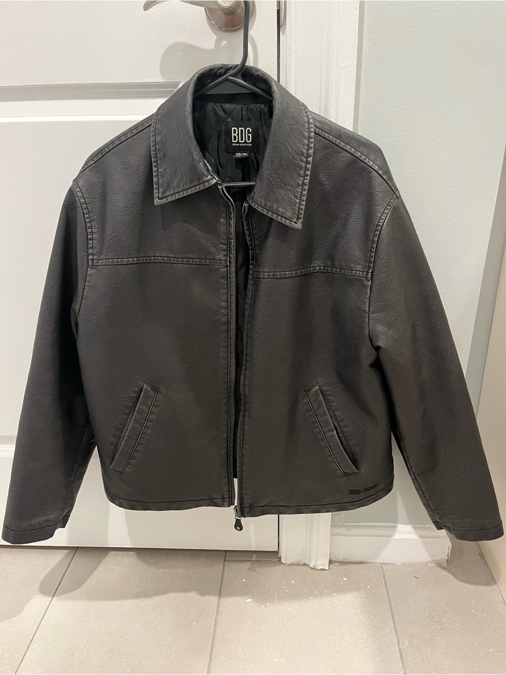 BDG Oversized Black Leather Zip Jacket